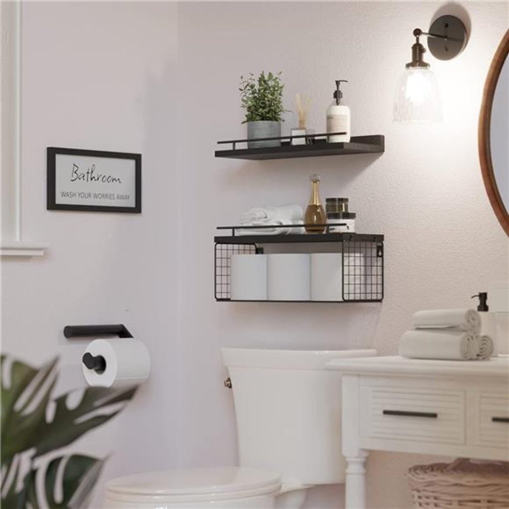 Floating Shelves Bathroom Wall Décor Farmhouse Wood Over Toilet Wall Shelves - Picture 3 of 12